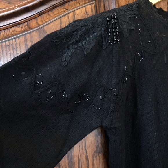 Vintage Embroidered Beaded Black Sweater Medium - Picture 3 of 6